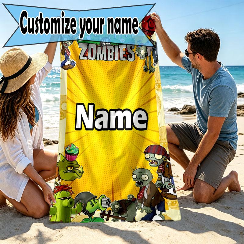 Custom Name Personalized Plants vs. Zombies Print Beach Towel, for Trip Camping Beach Party Home Decor, Birthday Gift for Family & Friends
