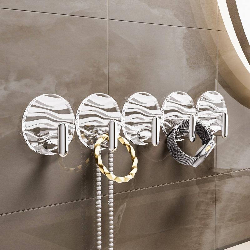 Home-use Hexagonal Water Ripple Hooks - No-drilling Bathroom Door Back Invisible Hooks - Bathroom Adhesive Round Hooks