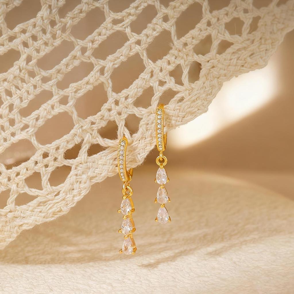 Gold Dangle Earrings for Women,Prom Jewelry Dainty Earring 14K Gold Plated Drop Earrings for Women Trendy Hypoallergenic CZ Dangling Earring