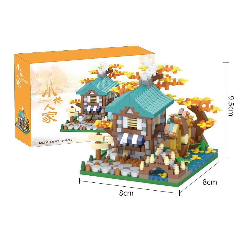 Country Villa Street View Idea Micro Diamond Block Vacation House Building Bricks Streetscape Figures Assembly Toys For Gifts