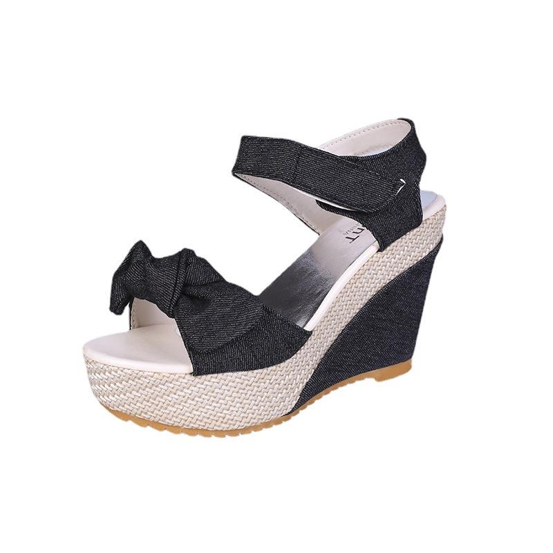 Brand New Ladies Platform Sandals Fashion Bow Mixed Colors Wedges High Heels Women's Fish Mouth Sandals Casual Party Shoes