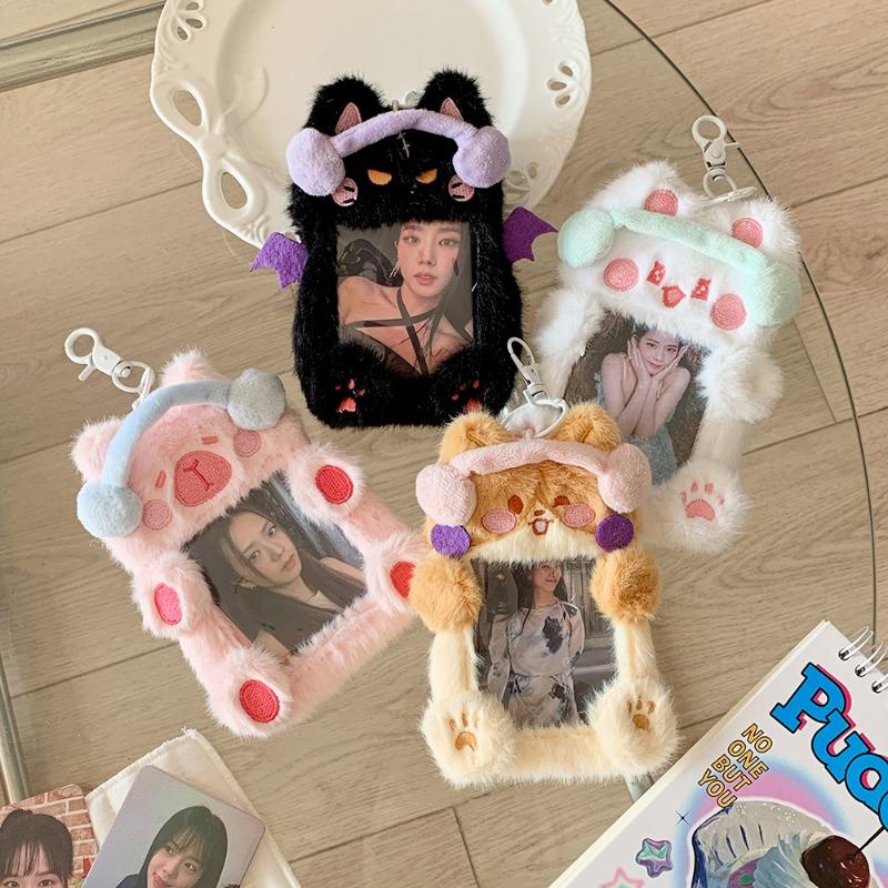 Plush Cat Animal Card Holder Kpop Idol Photo Display Keychain