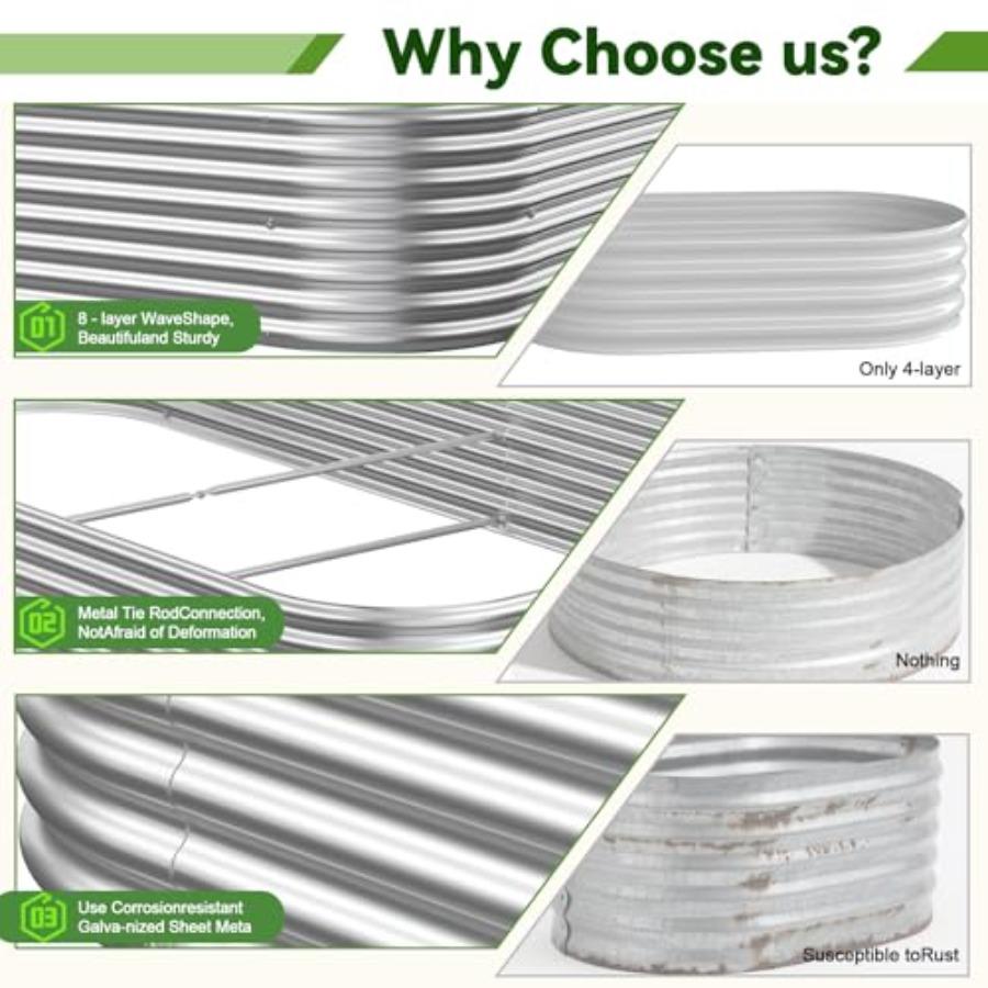 3 Pack Corrugated Galvanized Steel Raised Garden Bed Outdoor Metal Above Ground Garden Bed for Vegetables and Flowers 3x2FT Dar