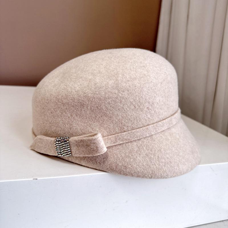 Französischer Promi-Reiterhut mit Strassschleife Herbst-Winter-Hut aus australischem Wollfilz Premium-Newsboy-Hut für den Außenbereich