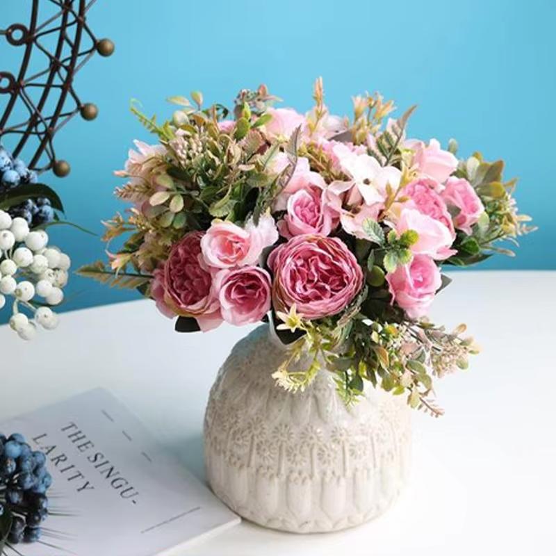 Artificial Flowers Pink Artificial Peony Fake Peonies Bouquet Rose Flower Arrangement Table Centerpiece Party Home Decoration