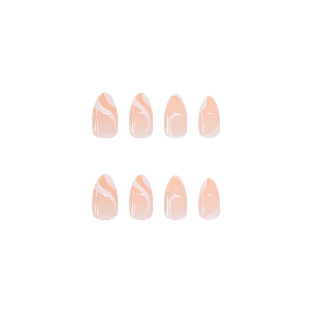 Middels Lengde Press-On Negler Design Nude Hvite Striper Akryl På Pinne Kvinner Kunstige Limnegler Manikyr Dekorasjon 10ml