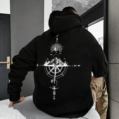 Retro Compass Print Hoodies for Men and Women, High-quality Pullovers, Street Daily Casual, Sports and Fitness Tops and Clothing