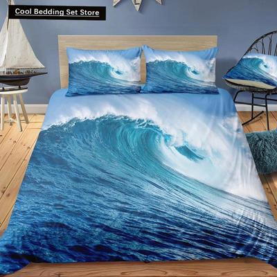 Ensembles de Literie 3 Pièces Impression Numérique 3D Personnalisé Housse de Couette Ensemble Paysage Surface de la Mer Plage Maison Queen King Couette Taie d'Oreiller