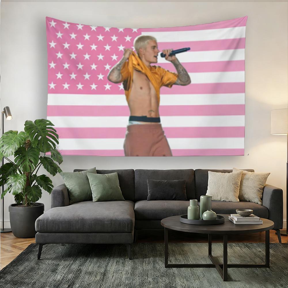 1 Stück Pop-Rapper J-Justin B-Bieber Amerikanische Flagge Wandteppich, Raumdekoration, Geeignet Für Fanräume Und PartysGroße Größe
