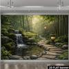 2D Japanese Bamboo Garden Backdrop, Zen Waterfall Banner