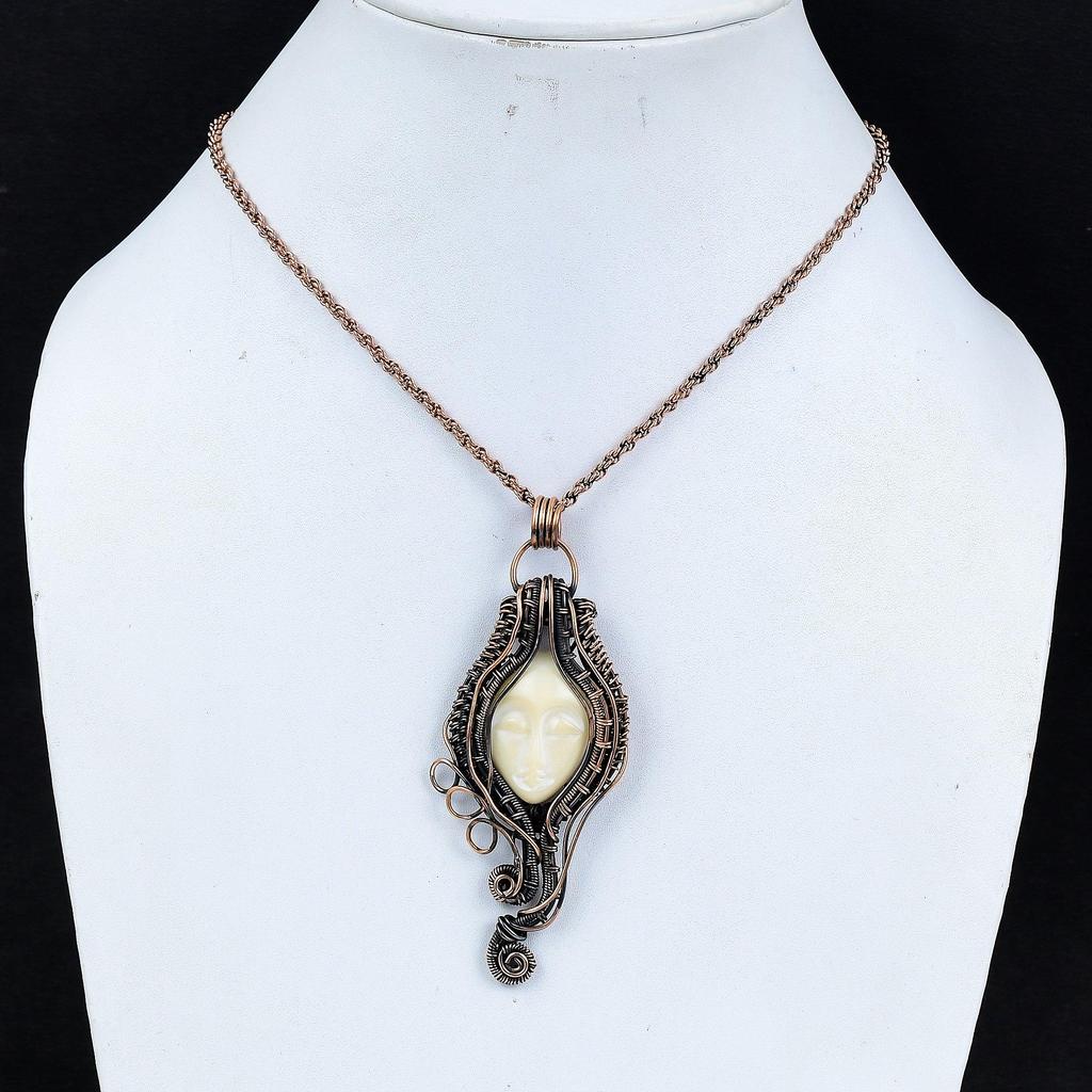 Carved Face 999 Copper Wire Wrapped Pendant, Handmade Gemstone Pendant Jewelry, Gifts For Wife Brand New Pendant