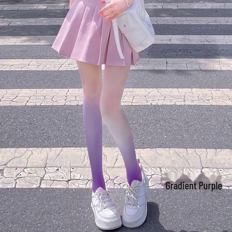 Lolita Stil Vita & Persika Gradient Strumpbyxor - Rosa och Svart Silkesfärg, Tunna med Kjol, Ren Åtrå.