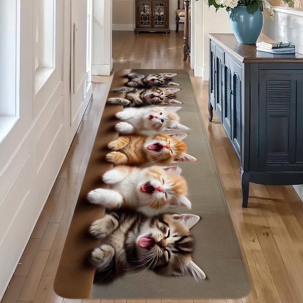 1 Stück Süßes Katzenmuster Rutschfester Waschbarer Teppichläufer für Eingangsbereich, Wohnzimmer, Schlafzimmer & Terrasse
