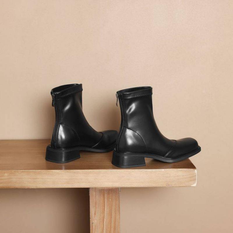 Autumn and winter women's knight boots comfortable large size women's boots middle heel round head rear zipper new leather solid color medium boots