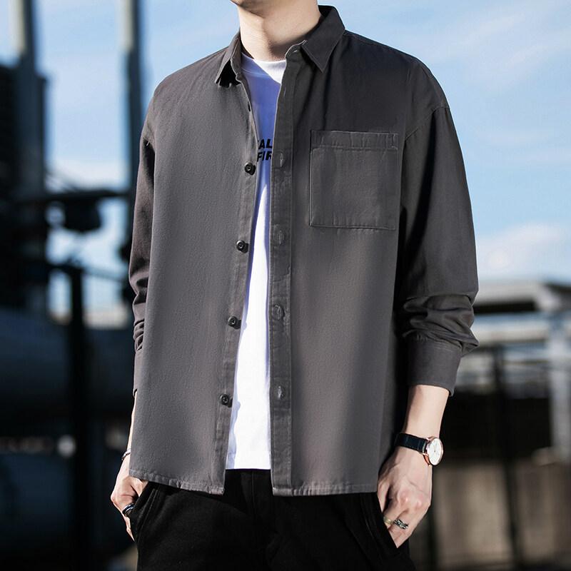 Spring Autumn Men's Cotton Casual Shirts High Quality Solid Color Turn Down Collar Loose Fashion Youthful Vitality Shirts Men