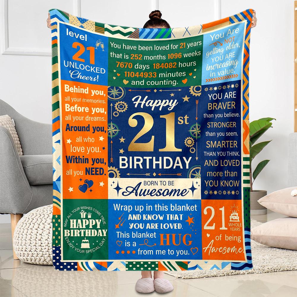 21st Birthday Celebration Blanket Soft Warm Cozy Suitable for Seaside Couch Chair for All Seasons Digital Print