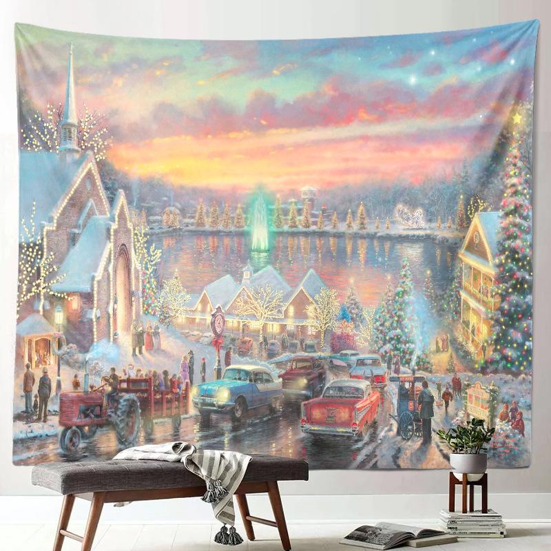 Noel Baba Noel Dekorasyon Baskı Desen Goblen Ev Oturma Odası Yatak Odası Duvar Dekorasyonu Arka Plan Kumaş Goblen
