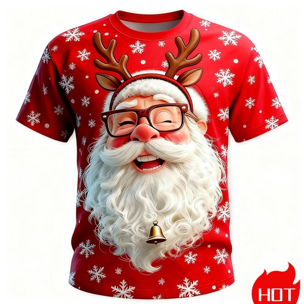 Christmas T-Shirt for Men 3D Santa Claus Print Casual Short Sleeve Tee