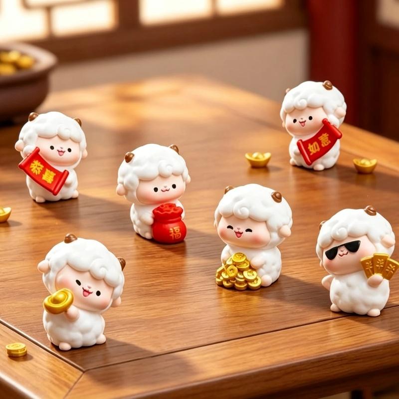 Cute Resin Sheep Ornament Set Adorable Lucky Design Festive Details For Year Of The Sheep Home Desktop Decoration Holiday Gift