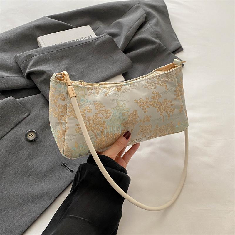 New Chinese Style Vintage Silk Jacquard Handbag Fashionable Elegant Shoulder Bag For Women Tree