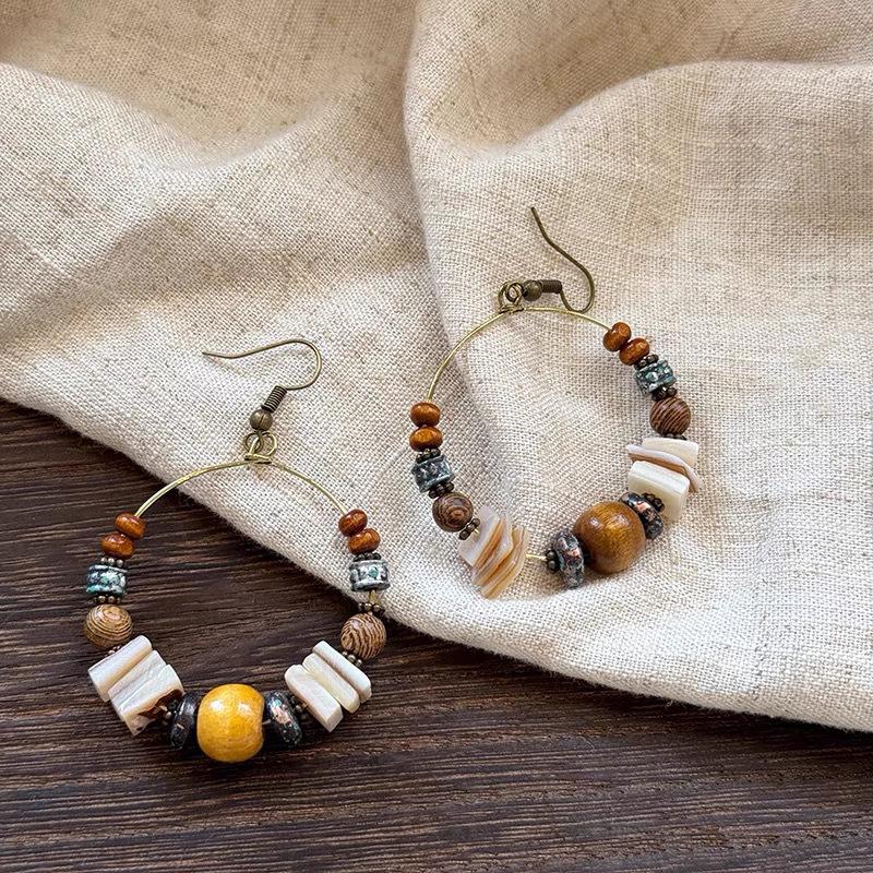 Silver Needle Retro Ethnic Style Rattan Woven Bead Drop Earrings