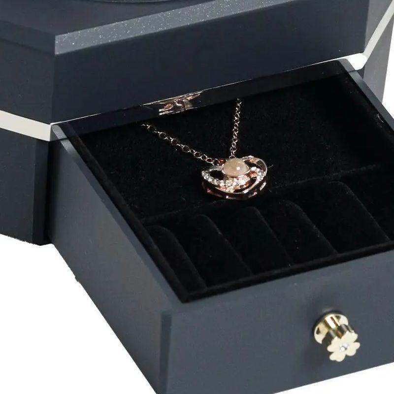 Octagonal Eternal Rose Box with Drawer, Valentine's Day Gift for Her, Portable Keepsake Storage for Earrings Rings Necklaces