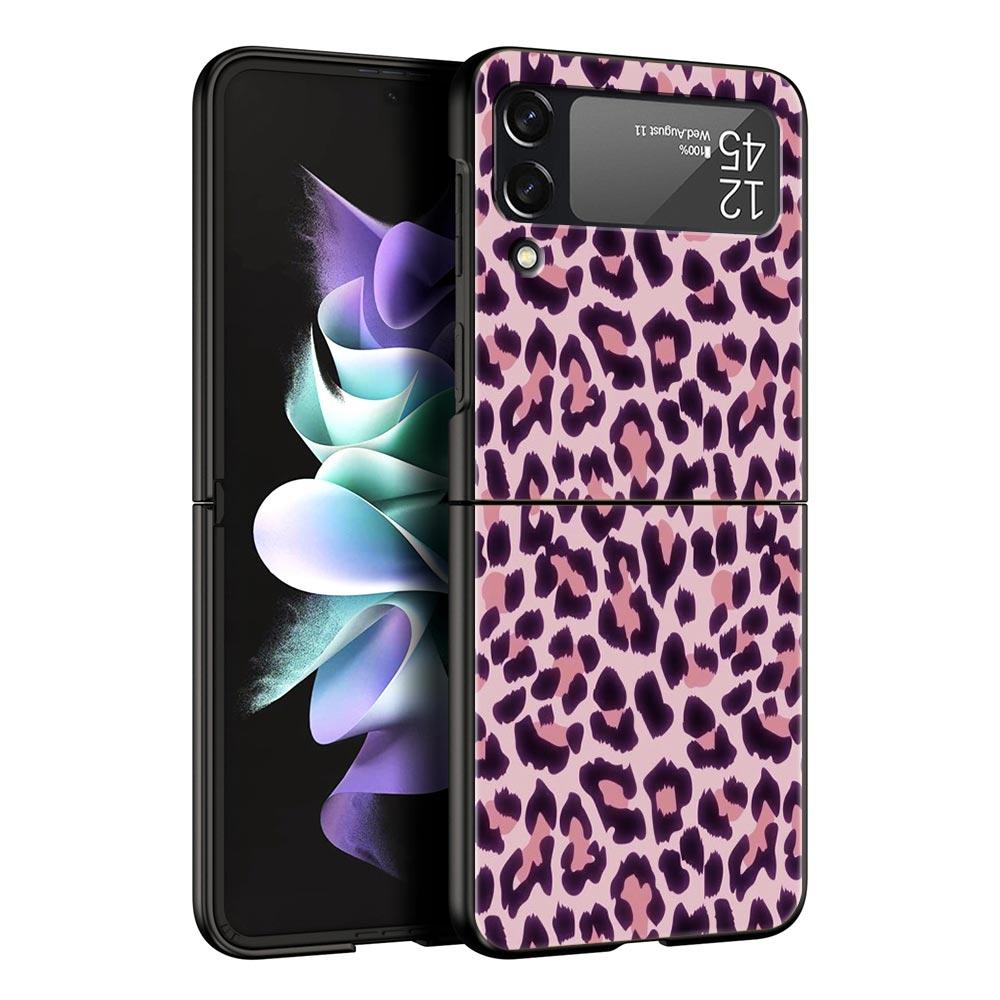 Phone Case for Samsung Galaxy Z Flip 3 4 5 6 Folding Black Shell For Samsung Z Flip4 Flip5 PC Hard Cover Leopard Cheetah print