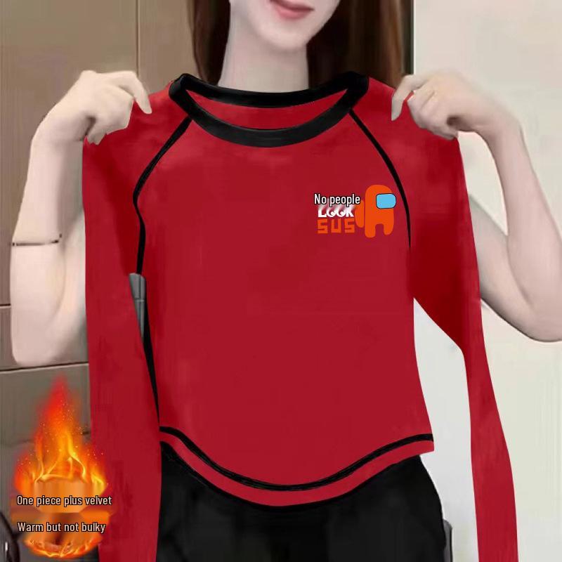 

Women s 2024 New Autumn/Winter Double-Sided Velvet Long-Sleeve T-Shirt - Chic & Versatile XXL for 135-145 jin