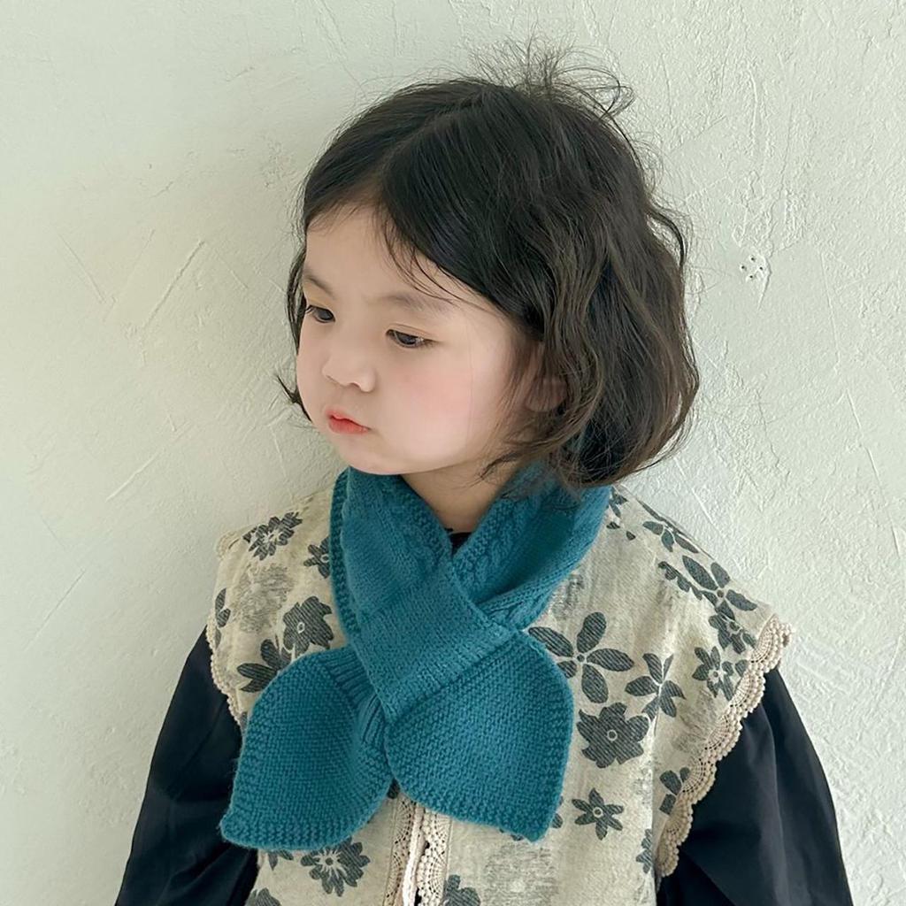 Kids Winter Warm Scarves Children Girl Woolen Knit Short Cross Neck Covers Snood Solid Color Outdoor Windproof Neckerchief