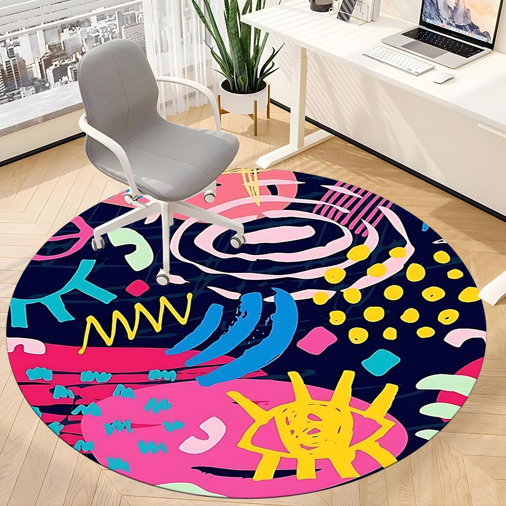 1pc Abstract Art Office Round Rug, Non-slip, Soft and Durable Office Rug for Interior Decoration, Perfect for Office,Decoration Yy260204025