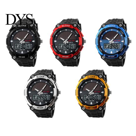 Men Watch Solar Powered Alarm ABS Water Resistant Waterproof Digital Analog for Sports