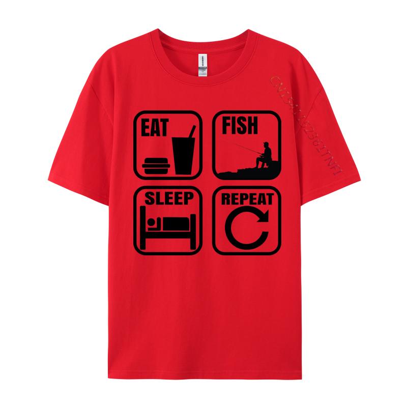 Eat Sleep Fish Repeat Tshirt Design TShirt Slim Fit Premium Cotton Man Tops Shirts Comfortable Black S