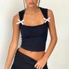 Bow Tie Vest, Wide Shoulder Strap, Bandage Sling, Sexy Low-cut Crop Top