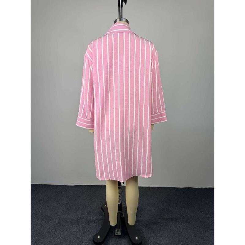Women's 2026 Summer New Fashionable Turn-down Collar Buttoned Loose Striped Long Sleeve Mid-length Shirt