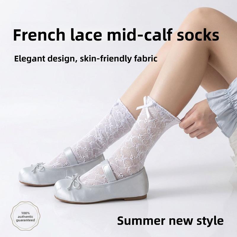 Spring and Summer Bow-knit Socks That Don't Come Off. Pure Erotic Lolita Style Stockings. Breathable, Slimming, and Good for Skin and Legs.