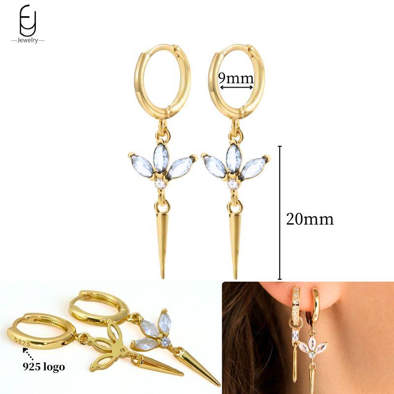 925 Silver Ear Needle White Crystal Gold Earrings for Women Luxury Water drop/Heart/Flower Pendant Earring Fine Jewelry