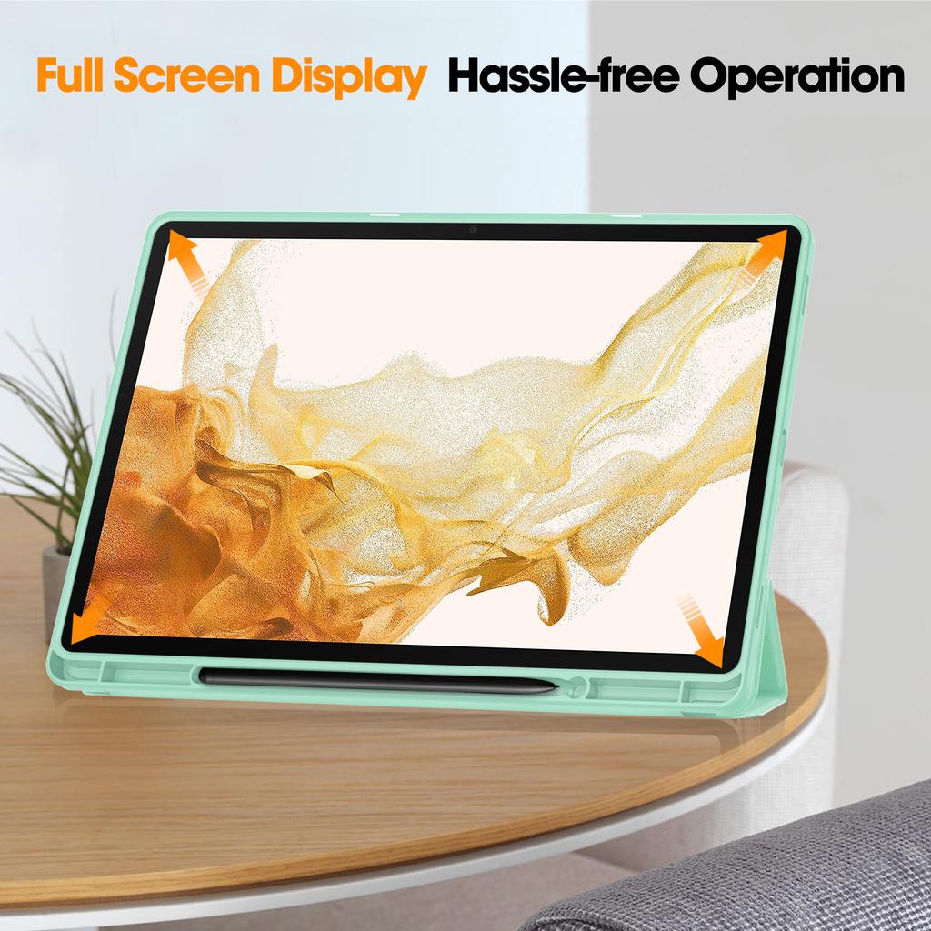 For Samsung Galaxy Tab S10+ Stand Case Shock-Absorbent Leather Tablet Cover with Pen Slot