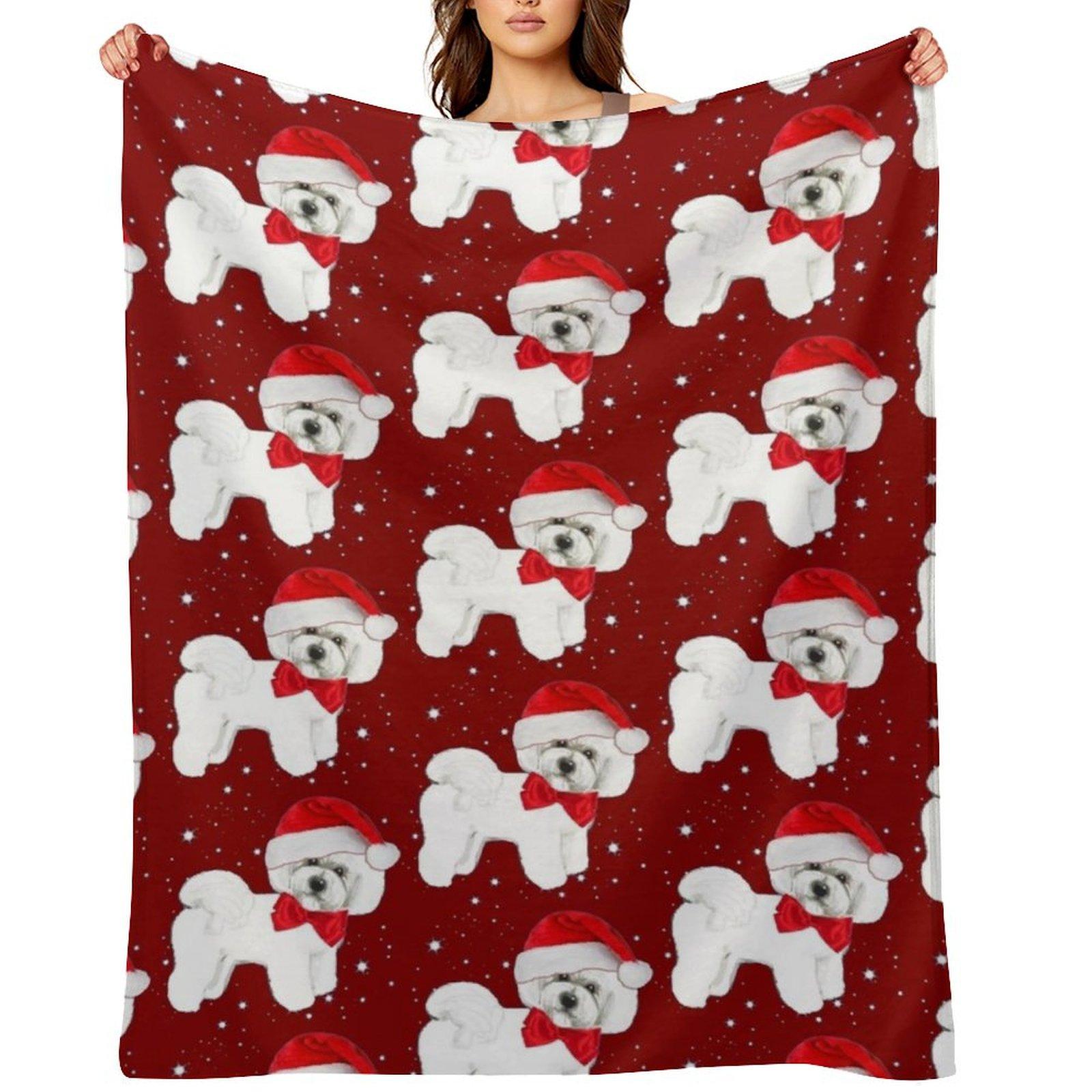 Bichon Frise Santa Hat Throw Blanket for sofa Single Vintage Decorative Beds Blankets 30x40in