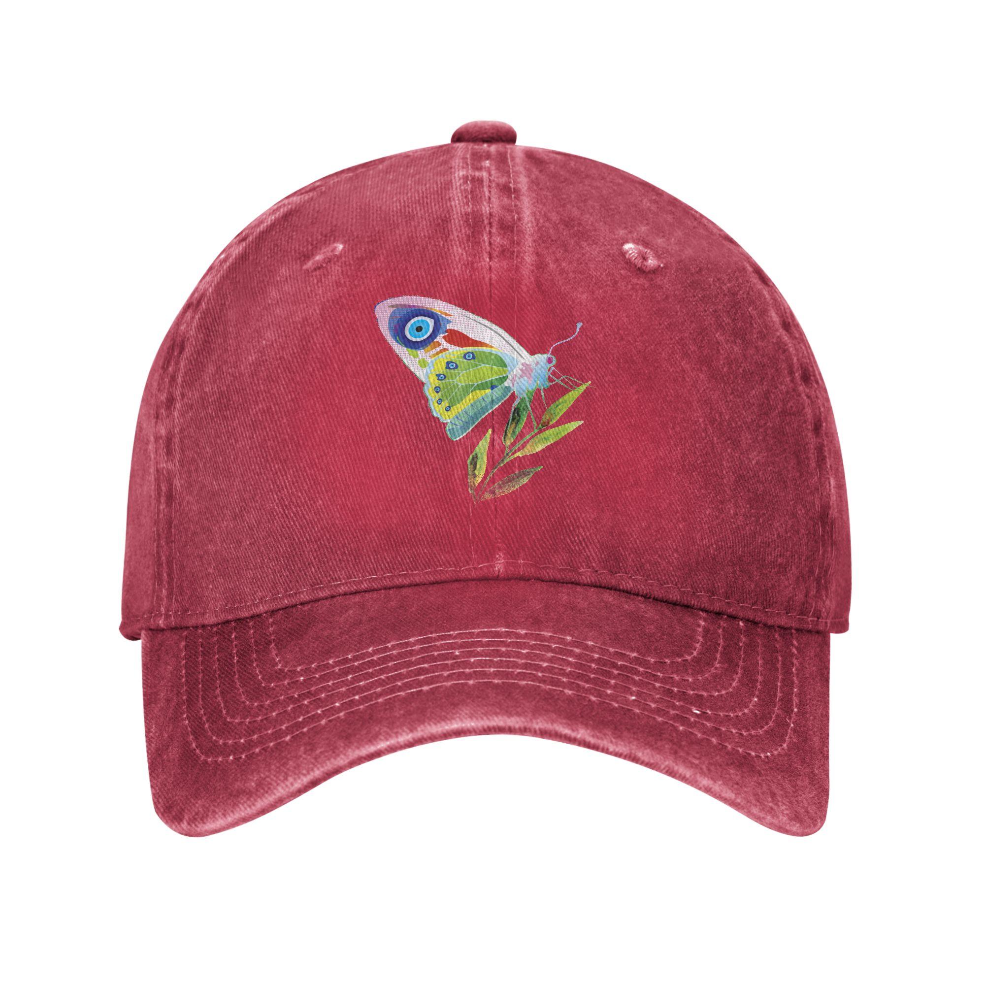 Evil Eye Butterfly Protect Against Evil Baseball Cap Distressed Washed Greek Eye Sun Cap for Unisex Women Outdoor Adjustable Hats Adjustable