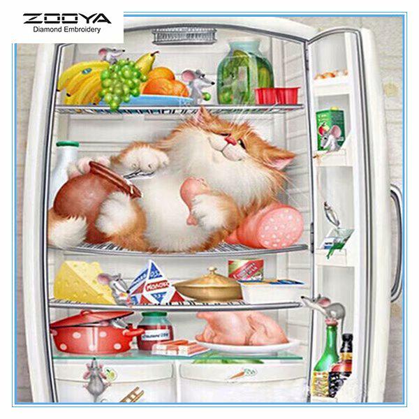 

ZOOYA DIY 3D Алмазная вышивка Крестиком Домашний декор Холодильник Кошка