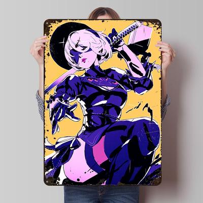 B Cyberpunk Anime Art Poster Customized Wall Art Vintage Metal Signs Retro Tin Plaque for Man Cave Home Decor Accessories House