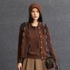 Women's Cashmere Diamond Pattern Cardigan - Retro Color-Blocked Long Sleeve Sweater for Autumn/Winter