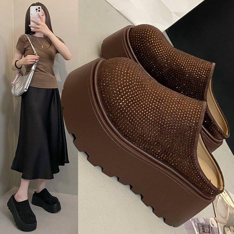 

[Youshilai] Rhinestone baotou half slippers 2025 autumn new hot diamond thick-soled lazy casual shoes women 40