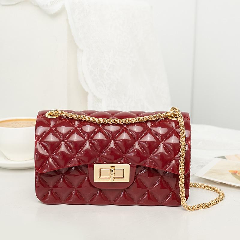 New Women's Bag Fashion Rhombus Glossy Jelly Bag Thick Chain Oblique Span Bag Women's