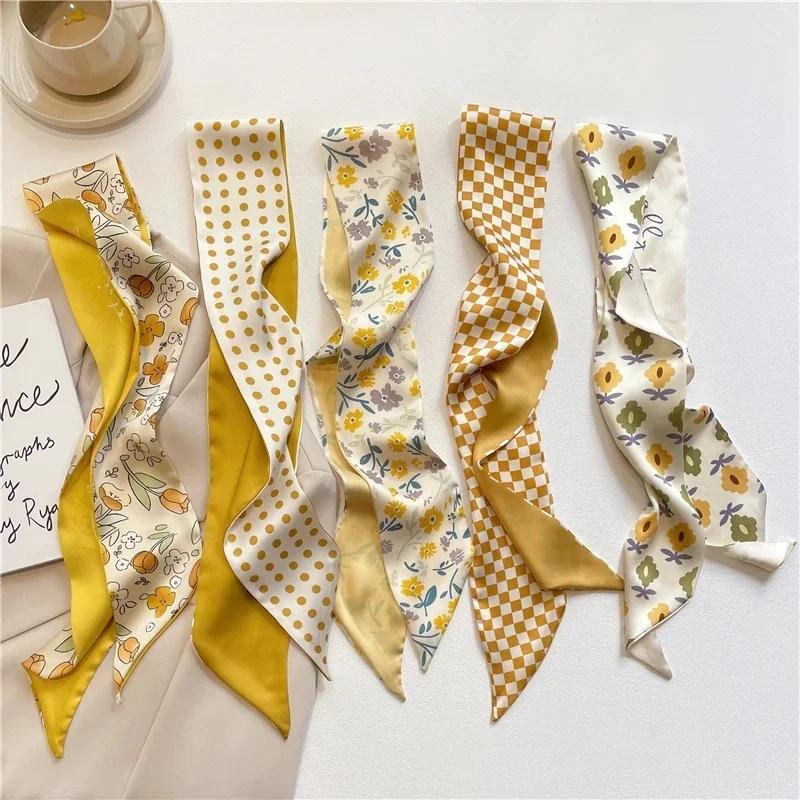 5 stuks/set Serie Zijde Satijn Sjaal Dames Stof Haarbanden Hoofddeksel Accessoires Dames Sjaals Lint Nekbanden voor Handvat Tas beige