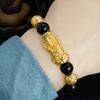 Sand Gold Pixiu Bracelet for Men and Women Chinese Style Black Stone Wine Red Imitation Gold Pixiu Bracelet Beads Jewelry Accessories