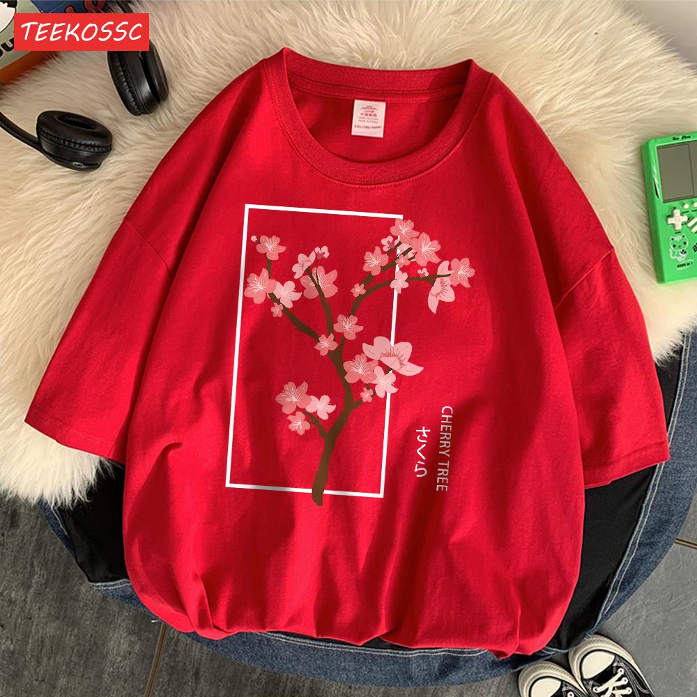 Cherry Tree In Full Bloom T-Shirt Men'S Shoulder Drop Retro T Shirts Fashion Originality Tshirt Normcore Loose Short Sleeved