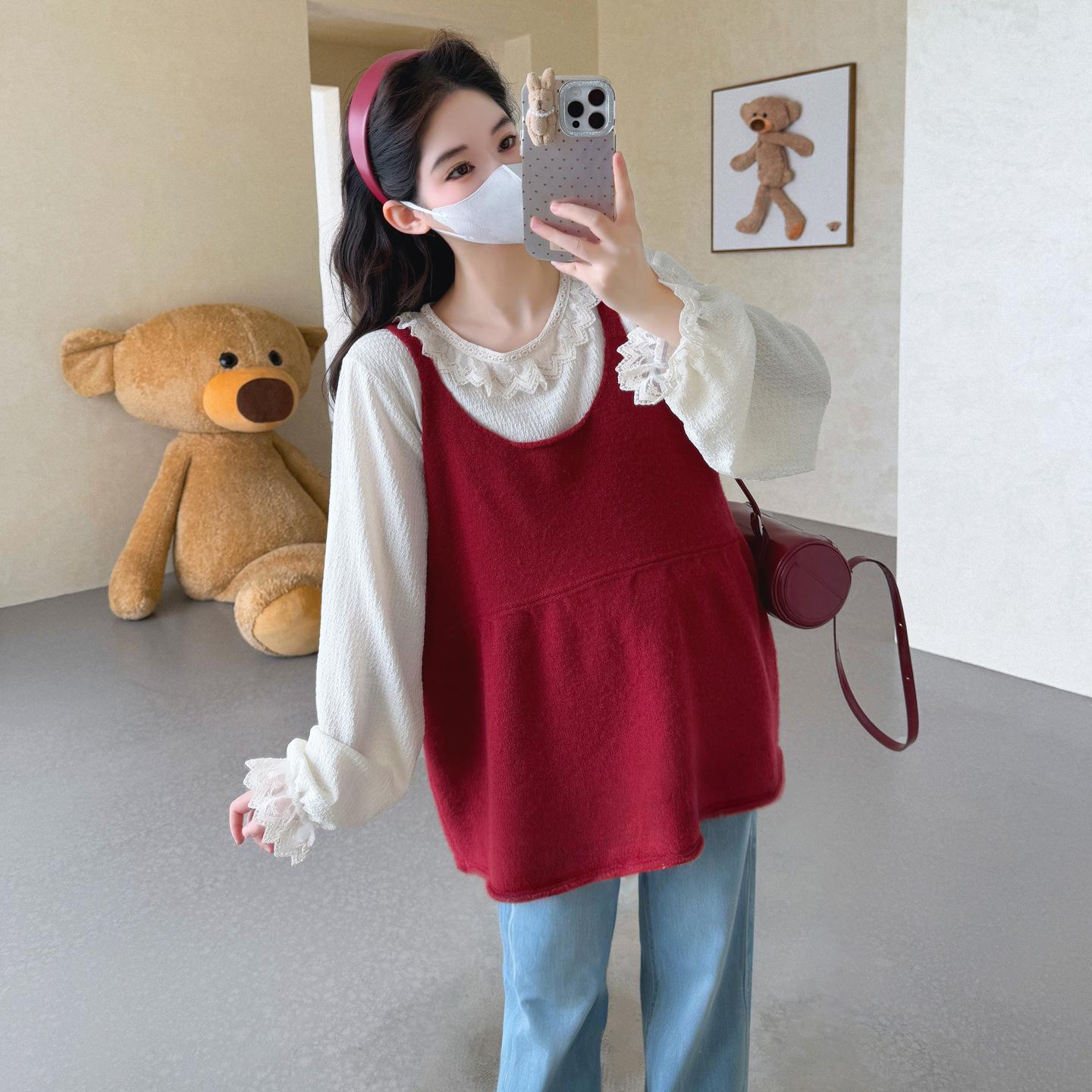 2026 Elegant Spring Maternity Doll Shirt + Loose Pants Set Extra Large