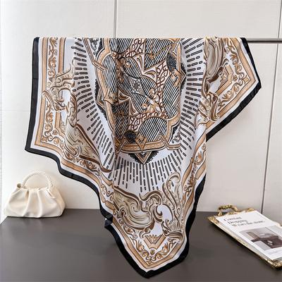 Cross-Border Simulated Silk High-End Printing Large Square Scarf Silk Scarf Shawl Headscarf Neck Protection Scarf Decorative Women'S Scarf