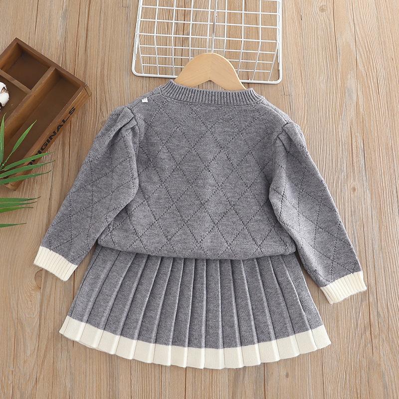 Girls Sets Children'S Clothing Autumn Winter Bow Suit Knit Sweater+ Short Skirt 2pcs Kids Outfits